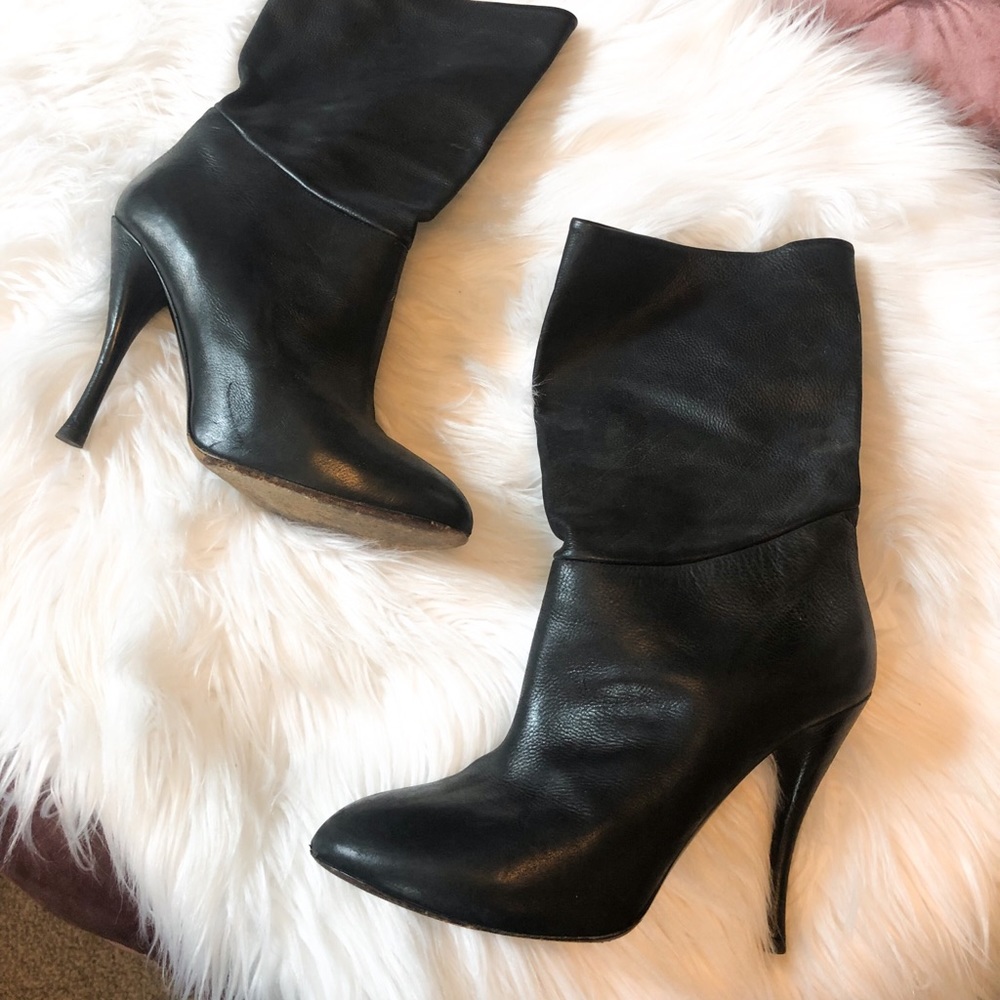 Tabitha Simmons Black Leather Heel Boots 38.5